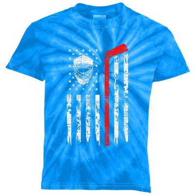 Hockey Goalie Gift USA Flag Hockey Stick Ice Kids Tie-Dye T-Shirt