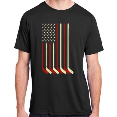 Hockey Goalie Gift USA Flag Hockey Stick Ice Hockey Adult ChromaSoft Performance T-Shirt