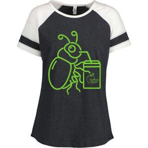 Halloween Graphic Green Halloween Beetle Drink Juice Enza Ladies Jersey Colorblock Tee