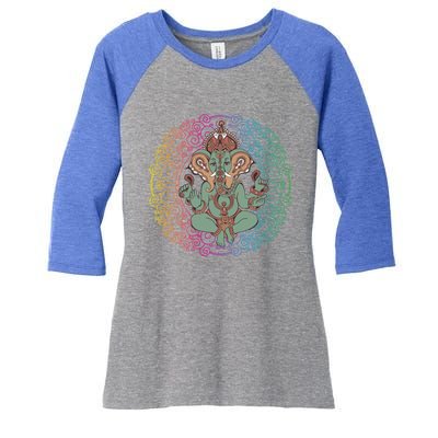 Hindu God Ganesha Ganesh Elephant Dala Yoga Meditation Funny Gift Women's Tri-Blend 3/4-Sleeve Raglan Shirt