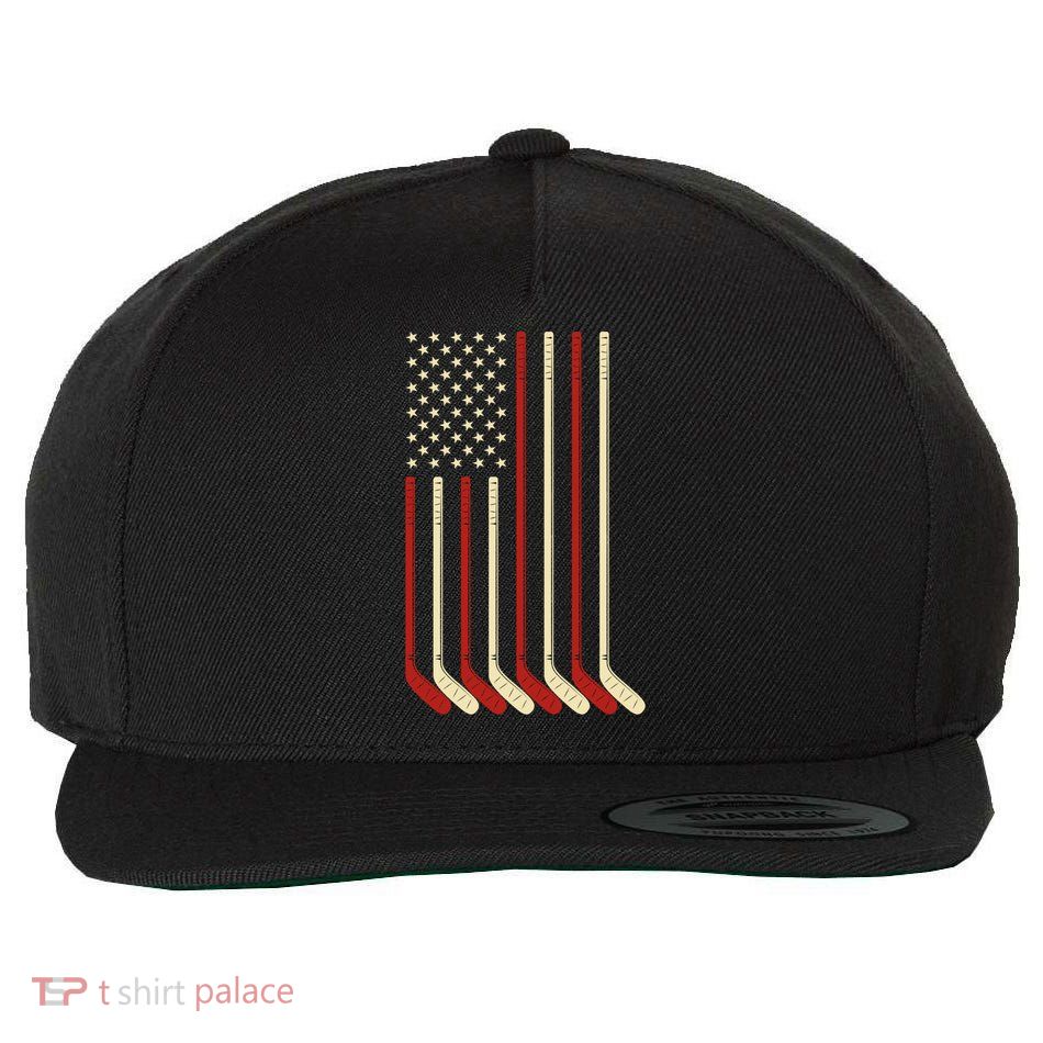 Hockey Goalie Gift Usa Flag Hockey Stick Ice Hockey Gift Wool Snapback Cap