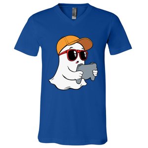 Halloween Ghost Gamer Scary Costume Gaming Gift V-Neck T-Shirt