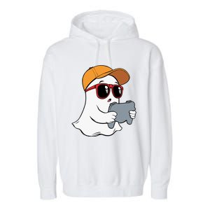 Halloween Ghost Gamer Scary Costume Gaming Gift Garment-Dyed Fleece Hoodie