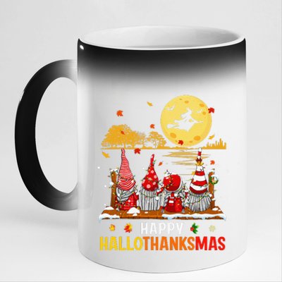 Halloween Gnomes Happy HalloThanksMas Thanksgiving Christmas 11oz Black Color Changing Mug