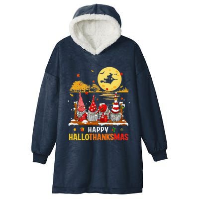 Halloween Gnomes Happy HalloThanksMas Thanksgiving Christmas Hooded Wearable Blanket