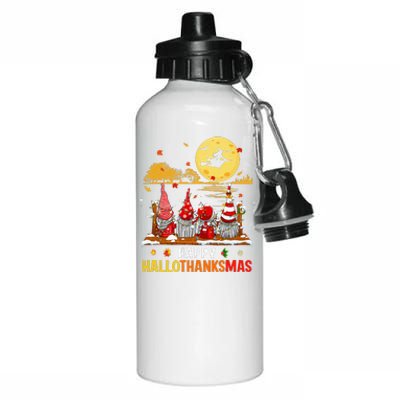 Halloween Gnomes Happy HalloThanksMas Thanksgiving Christmas Aluminum Water Bottle