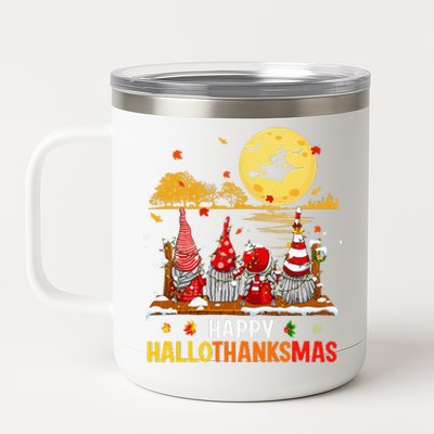 Halloween Gnomes Happy HalloThanksMas Thanksgiving Christmas 12 oz Stainless Steel Tumbler Cup