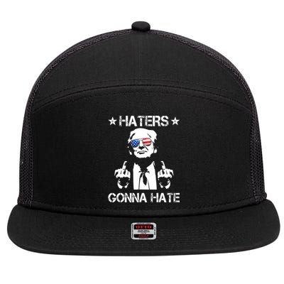 Haters Gonna Hate Middle Finger Funny Trump 2024 President 7 Panel Mesh Trucker Snapback Hat