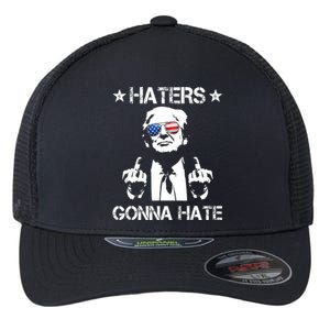 Haters Gonna Hate Middle Finger Funny Trump 2024 President Flexfit Unipanel Trucker Cap