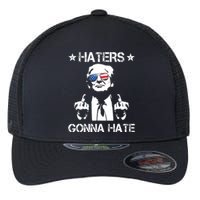 Haters Gonna Hate Middle Finger Funny Trump 2024 President Flexfit Unipanel Trucker Cap