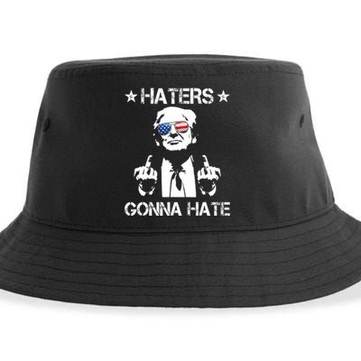 Haters Gonna Hate Middle Finger Funny Trump 2024 President Sustainable Bucket Hat