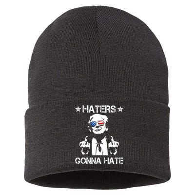 Haters Gonna Hate Middle Finger Funny Trump 2024 President Sustainable Knit Beanie