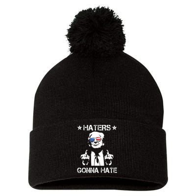 Haters Gonna Hate Middle Finger Funny Trump 2024 President Pom Pom 12in Knit Beanie