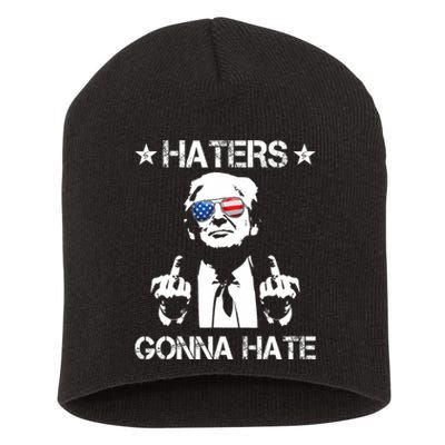 Haters Gonna Hate Middle Finger Funny Trump 2024 President Short Acrylic Beanie