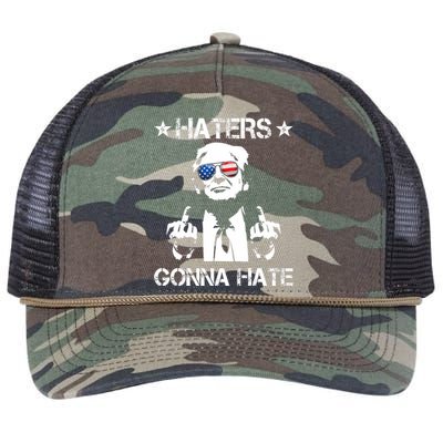 Haters Gonna Hate Middle Finger Funny Trump 2024 President Retro Rope Trucker Hat Cap