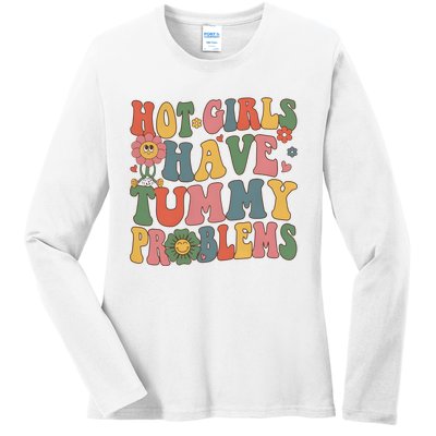 Hot Girl Have Tummy Problems Ladies Long Sleeve Shirt