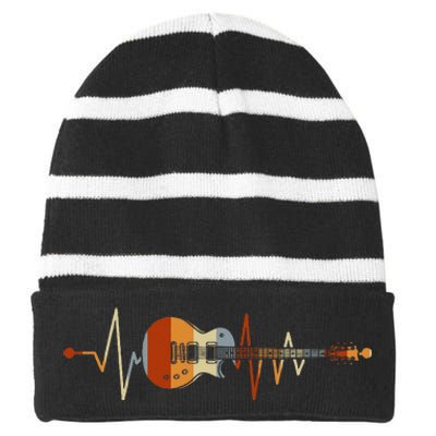 Heartbeat Guitar Striped Beanie with Solid Band