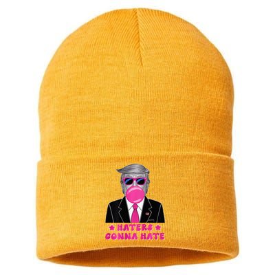 Haters Gonna Hate Funny Sunglasses Trump Bubble Gum 2024 Sustainable Knit Beanie