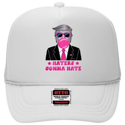 Haters Gonna Hate Funny Sunglasses Trump Bubble Gum 2024 High Crown Mesh Back Trucker Hat