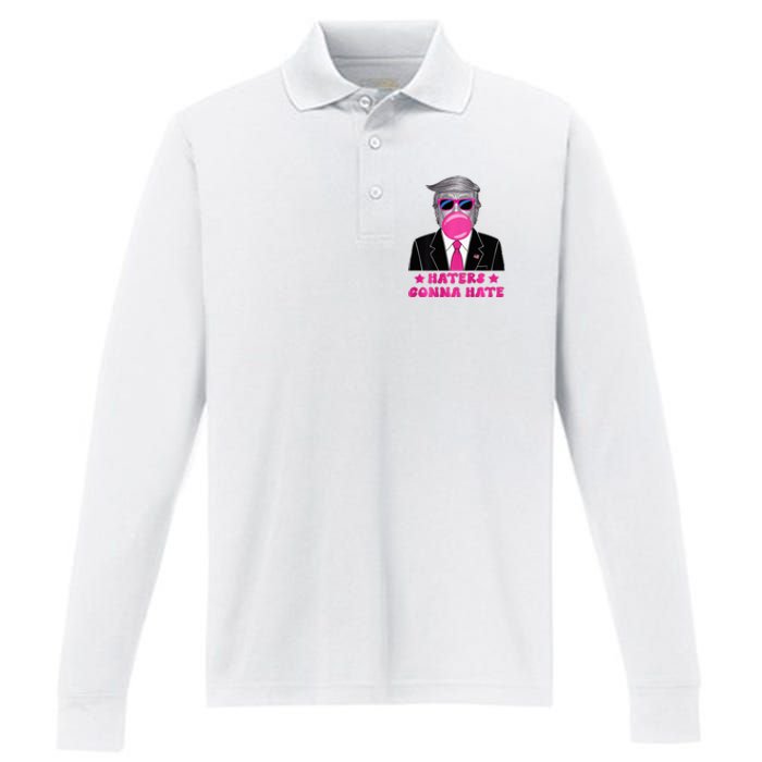 Haters Gonna Hate Funny Sunglasses Trump Bubble Gum 2024 Performance Long Sleeve Polo