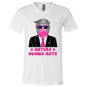 Haters Gonna Hate Funny Sunglasses Trump Bubble Gum 2024 V-Neck T-Shirt