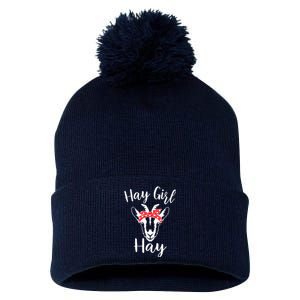 Hay Girl Hay Funny Goat Lover For Girl Pom Pom 12in Knit Beanie