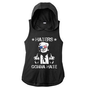 Haters Gonna Hate Middle Finger Funny Trump 2024 President Ladies PosiCharge Tri-Blend Wicking Draft Hoodie Tank