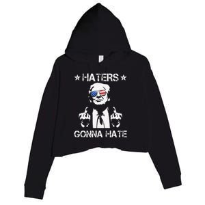 Haters Gonna Hate Middle Finger Funny Trump 2024 President Crop Fleece Hoodie