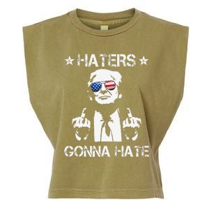 Haters Gonna Hate Middle Finger Funny Trump 2024 President Garment-Dyed Women's Muscle Tee