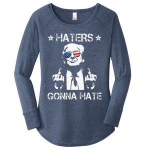 Haters Gonna Hate Middle Finger Funny Trump 2024 President Women's Perfect Tri Tunic Long Sleeve Shirt