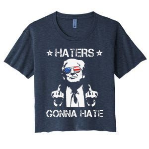 Haters Gonna Hate Middle Finger Funny Trump 2024 President Women's Crop Top Tee