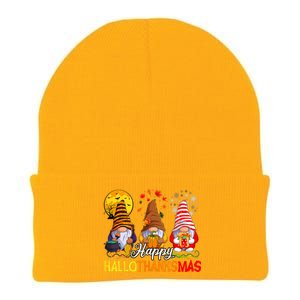 Hallothanksmas Gnomes Halloween Thanksgiving Merry Christmas Knit Cap Winter Beanie