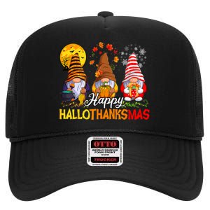 Hallothanksmas Gnomes Halloween Thanksgiving Merry Christmas High Crown Mesh Back Trucker Hat