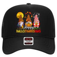 Hallothanksmas Gnomes Halloween Thanksgiving Merry Christmas High Crown Mesh Back Trucker Hat