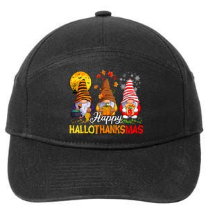 Hallothanksmas Gnomes Halloween Thanksgiving Merry Christmas 7-Panel Snapback Hat