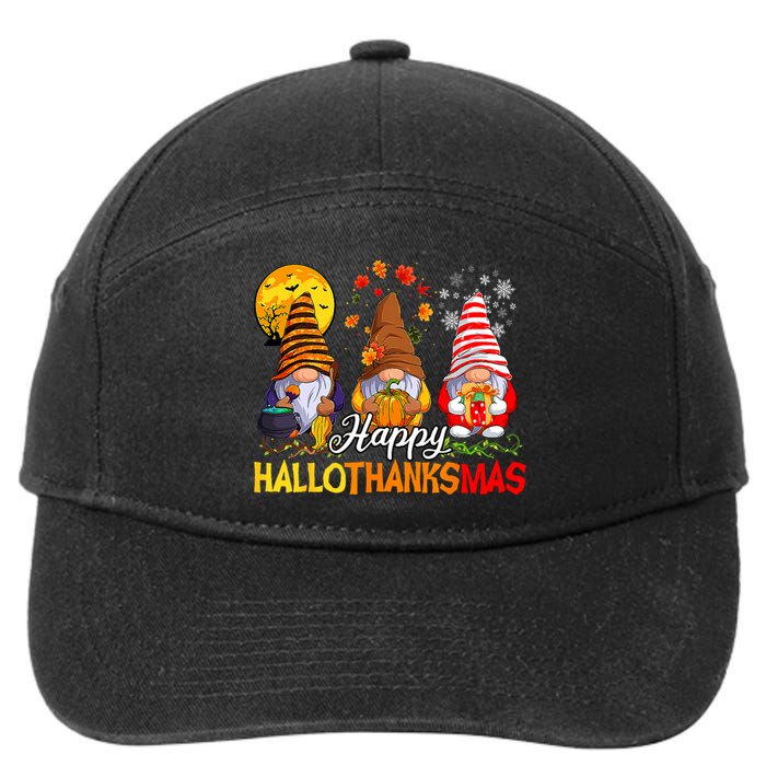 Hallothanksmas Gnomes Halloween Thanksgiving Merry Christmas 7-Panel Snapback Hat