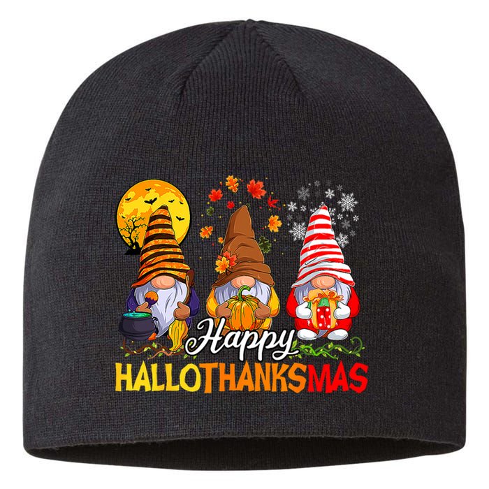 Hallothanksmas Gnomes Halloween Thanksgiving Merry Christmas Sustainable Beanie