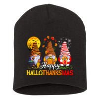 Hallothanksmas Gnomes Halloween Thanksgiving Merry Christmas Short Acrylic Beanie