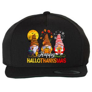 Hallothanksmas Gnomes Halloween Thanksgiving Merry Christmas Wool Snapback Cap