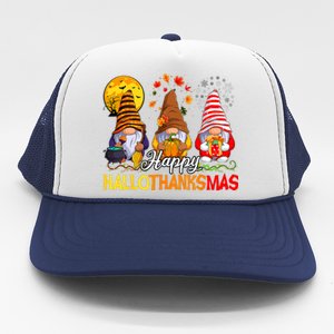 Hallothanksmas Gnomes Halloween Thanksgiving Merry Christmas Trucker Hat