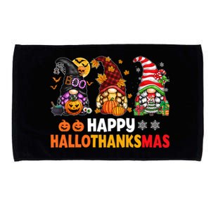 Halloween Gnomes Happy Hallothanksmas Thanksgiving Christmas Cool Gift Microfiber Hand Towel