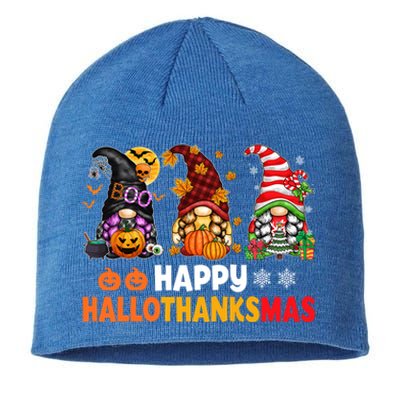 Halloween Gnomes Happy Hallothanksmas Thanksgiving Christmas Cool Gift Sustainable Beanie