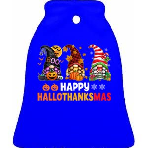 Halloween Gnomes Happy Hallothanksmas Thanksgiving Christmas Cool Gift Ceramic Bell Ornament