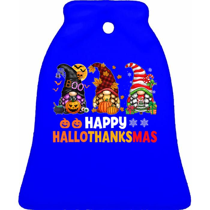 Halloween Gnomes Happy Hallothanksmas Thanksgiving Christmas Cool Gift Ceramic Bell Ornament