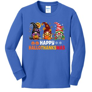 Halloween Gnomes Happy Hallothanksmas Thanksgiving Christmas Cool Gift Kids Long Sleeve Shirt