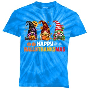 Halloween Gnomes Happy Hallothanksmas Thanksgiving Christmas Cool Gift Kids Tie-Dye T-Shirt