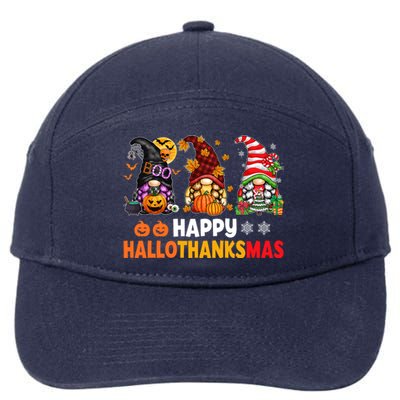 Halloween Gnomes Happy Hallothanksmas Thanksgiving Christmas Cool Gift 7-Panel Snapback Hat