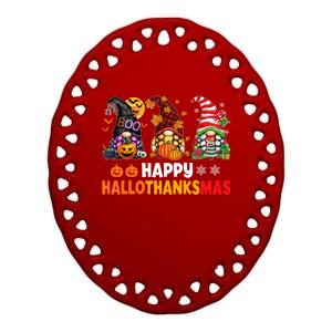 Halloween Gnomes Happy Hallothanksmas Thanksgiving Christmas Cool Gift Ceramic Oval Ornament