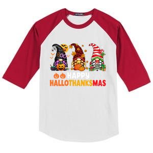 Halloween Gnomes Happy Hallothanksmas Thanksgiving Christmas Cool Gift Kids Colorblock Raglan Jersey