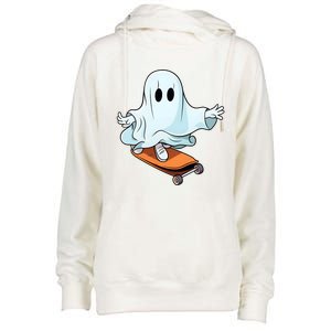 Hippie Ghost Halloween Skateboarder Skateboarding Costume Gift Womens Funnel Neck Pullover Hood